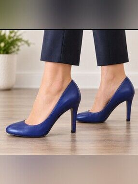 Nine West Women's Size 8M Royal Blue Leather Pumps 3.5" Stiletto Heels